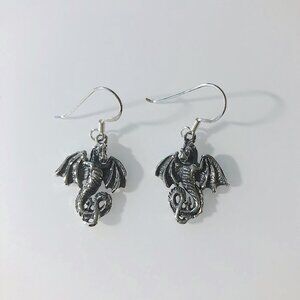 Sterling Silver Dragon Hook Earrings, Unisex jewelry